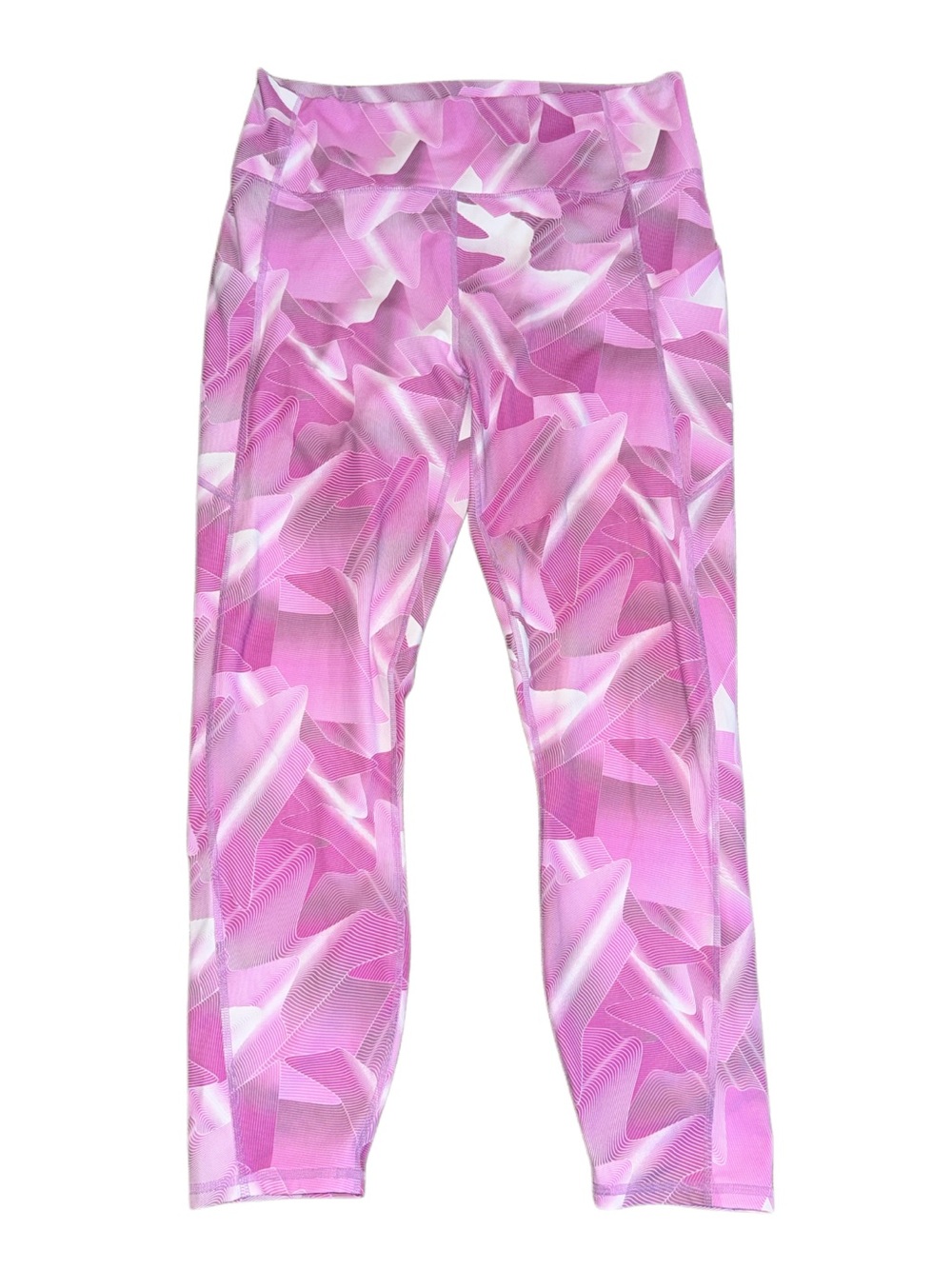 Fabletics PureLuxe Pink Abstract Print Cropped Leggings XL Side Pockets